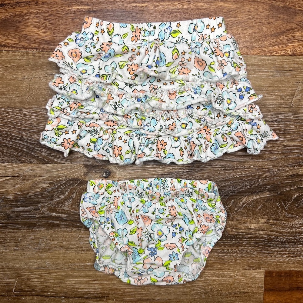 Rockets of Awesome Baby Girls Floral Ruffle Skirt Bloomer Set, Size 6-12M